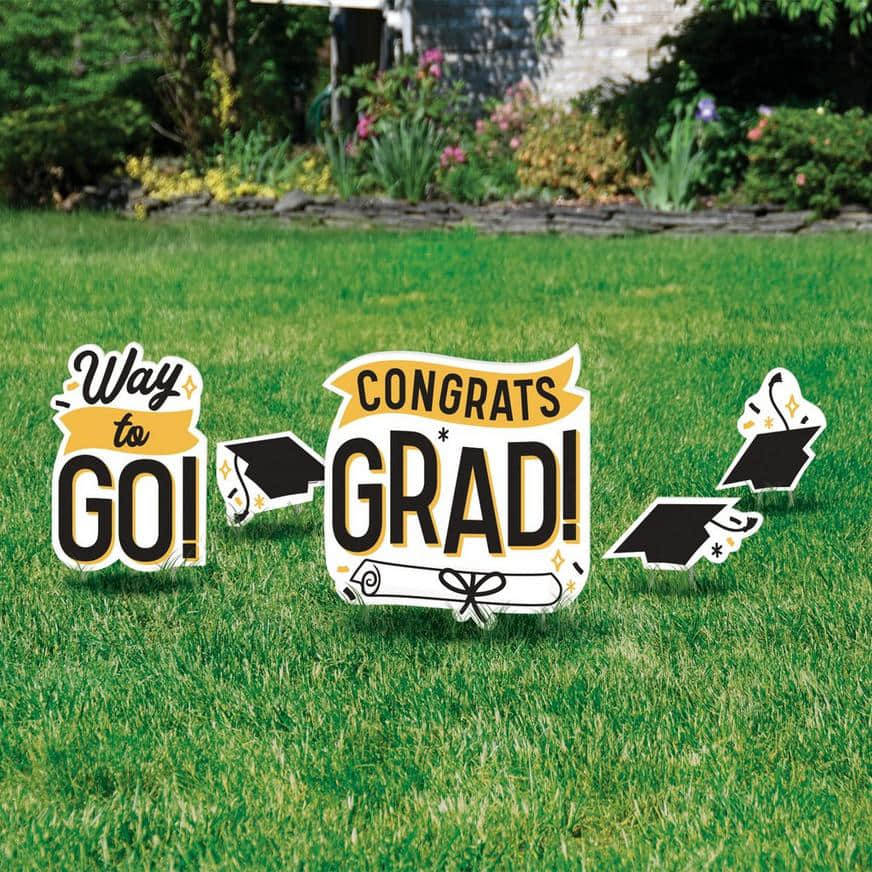 Black, White & Gold Congrats Grad Corrugated