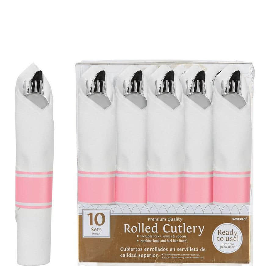 Rolled Metallic Silver Premium Plastic Cutlery Sets