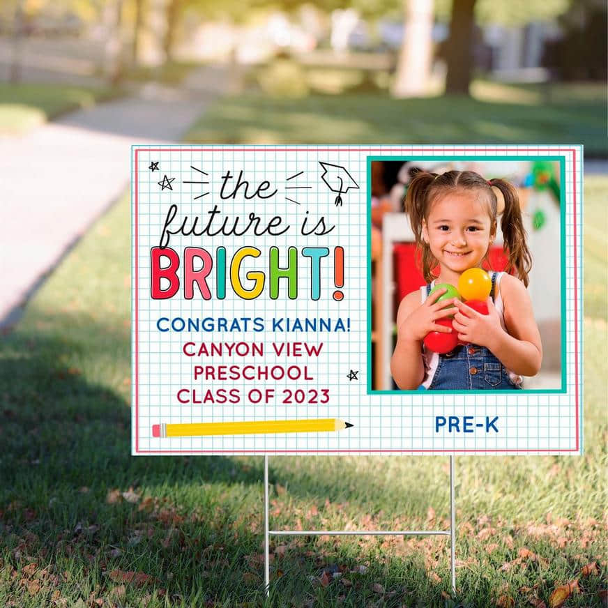 Custom Elementary School Doodle Graduation Photo Yard Sign